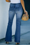 Dark Mid Rise Button Front Flare Denim