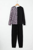 Contrast Leopard Long Sleeve Pullover and Joggers Outfit