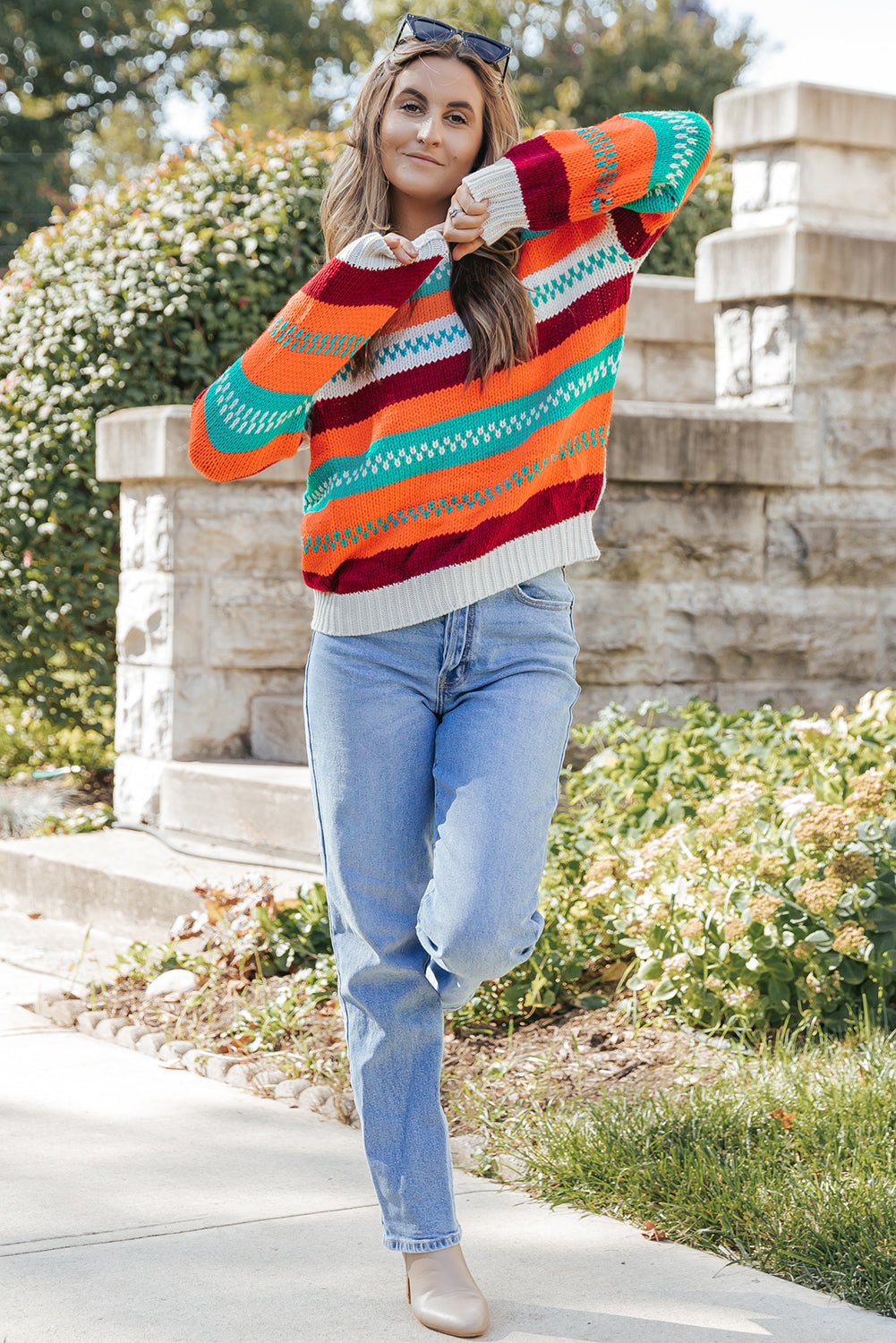 Color Block Striped Loose Sleeve Sweater