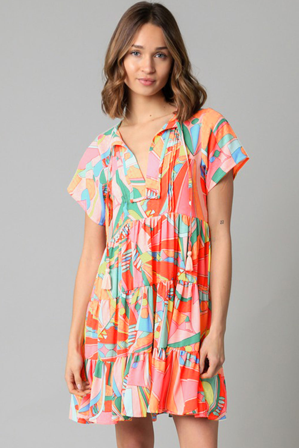 Abstract Geometry Print Half Puff Sleeve Loose Shirt