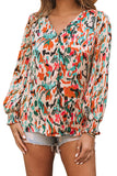 V Neck Abstract Print Long Sleeve Shirt