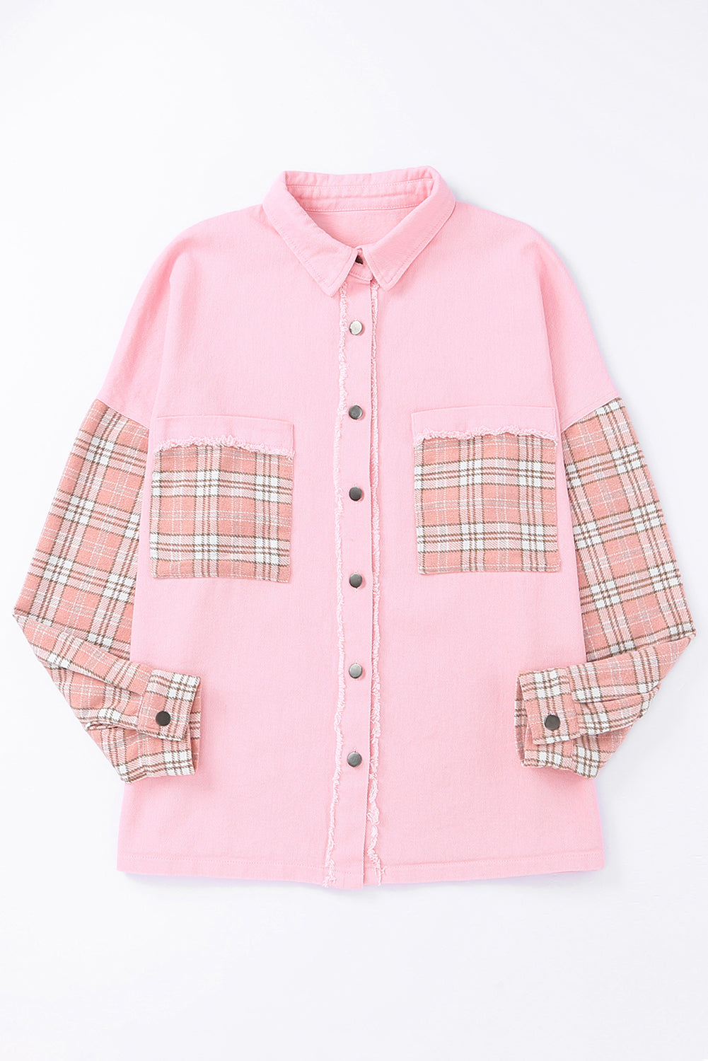 Plaid Patchwork Raw Hem Shacket