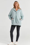 Turquoise Batwing Sleeve Pocketed Henley Hoodie