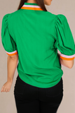 Carrot Colorful Trim V Neck Short Sleeve Blouse