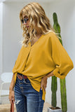 V Neck 3/4 Sleeve High Low Hem Shirt