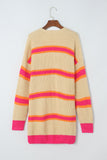 Stripe Printed Ribbed Long Knitted Cardigan