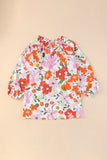 Blooming Flowers Frill Trim Puff Sleeve Blouse