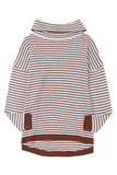 Khaki Striped Turtleneck Loose Sweater