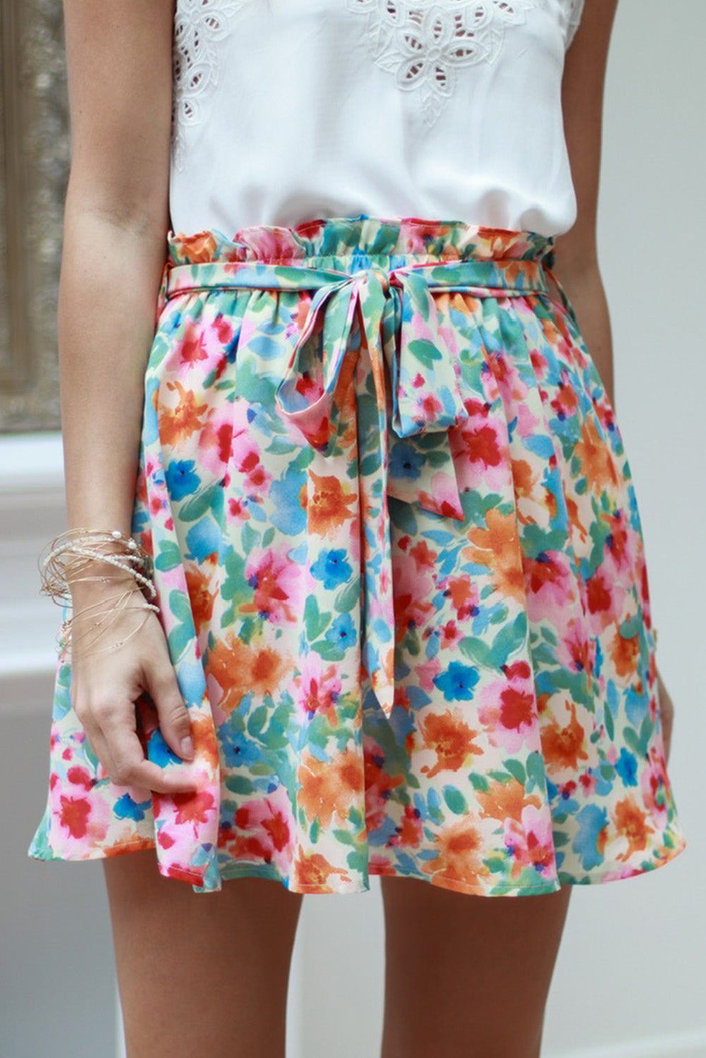 Floral Print Waist Tie Mini Skirt