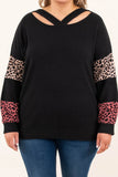 Plus Size Leopard Patchwork Strappy Neck Top