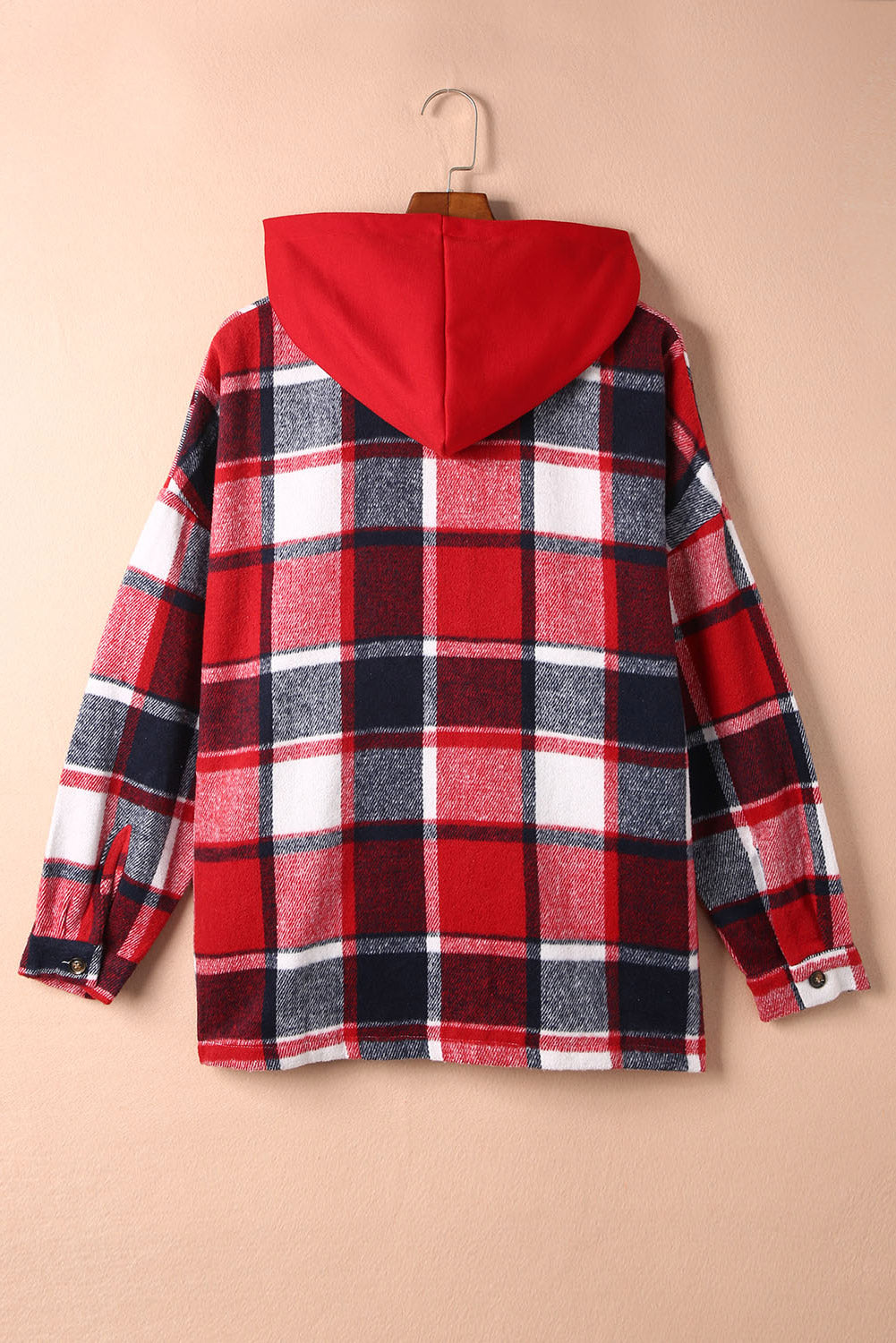 Hooded Plaid Button Front Shacket