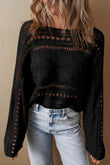 Black Hollow-out Cable Knit Cropped Sweater