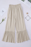 Smocked High Waist Ruffled Wide Leg Pants