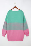 Pompom Color Block Open Front Cardigan