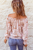 Off The Shoulder Puff Sleeve Ruffled Floral Print Blouse