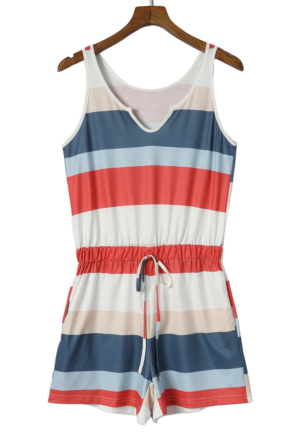 Striped Color Block Notched Neck Tank Top