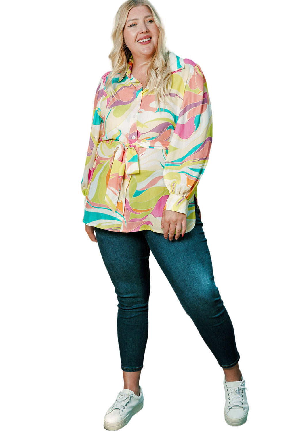 Plus Size Abstract Print Loose Tunic Shirt