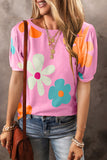 White Bowknot Print Bubble Sleeve Tee