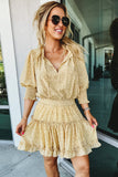 Shirred Puff Half Sleeve Ruffled Mini Dress