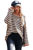 Striped Print Dropped Shoulder Loose Sleeve Sweater