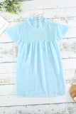 Blue Tiered Sleeve Frilled Neck Dotted Top