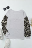 Wild Leopard Contrast Sleeve Colorblock Waffle Knit Top