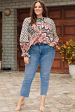 Mixed Floral Geometric Print Ruffled Long Sleeve Blouse