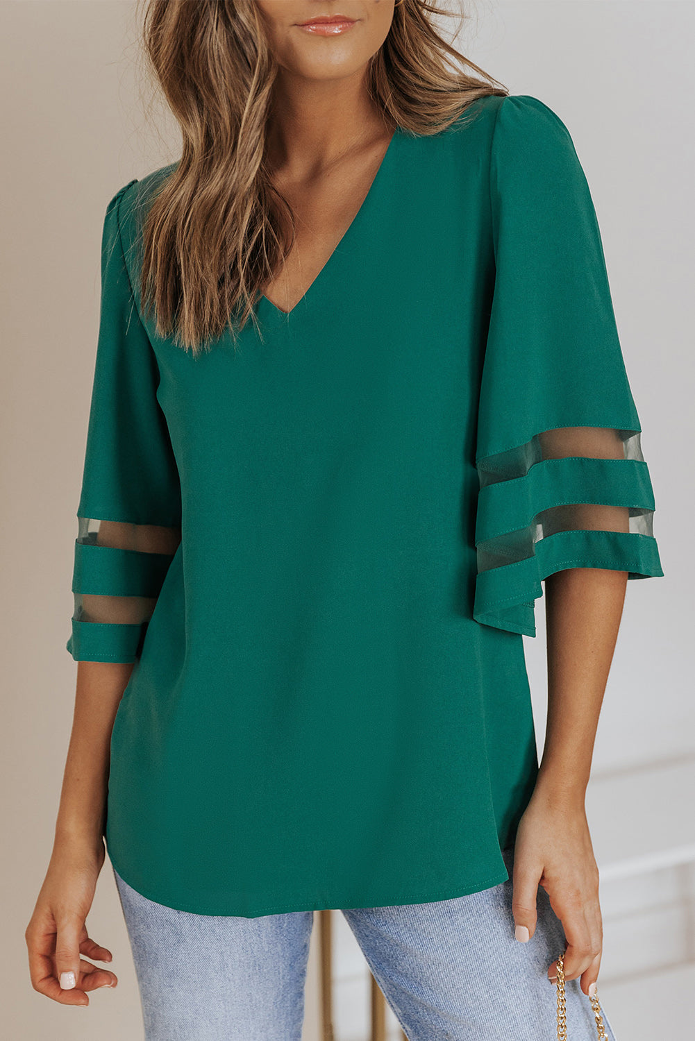 Flare Sleeve V Neck Loose Blouse