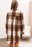 Khaki Western Plaid Button Up Loose Shirt Dress