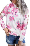 Floral Print Criss-Cross Cold Shoulder Hoodie