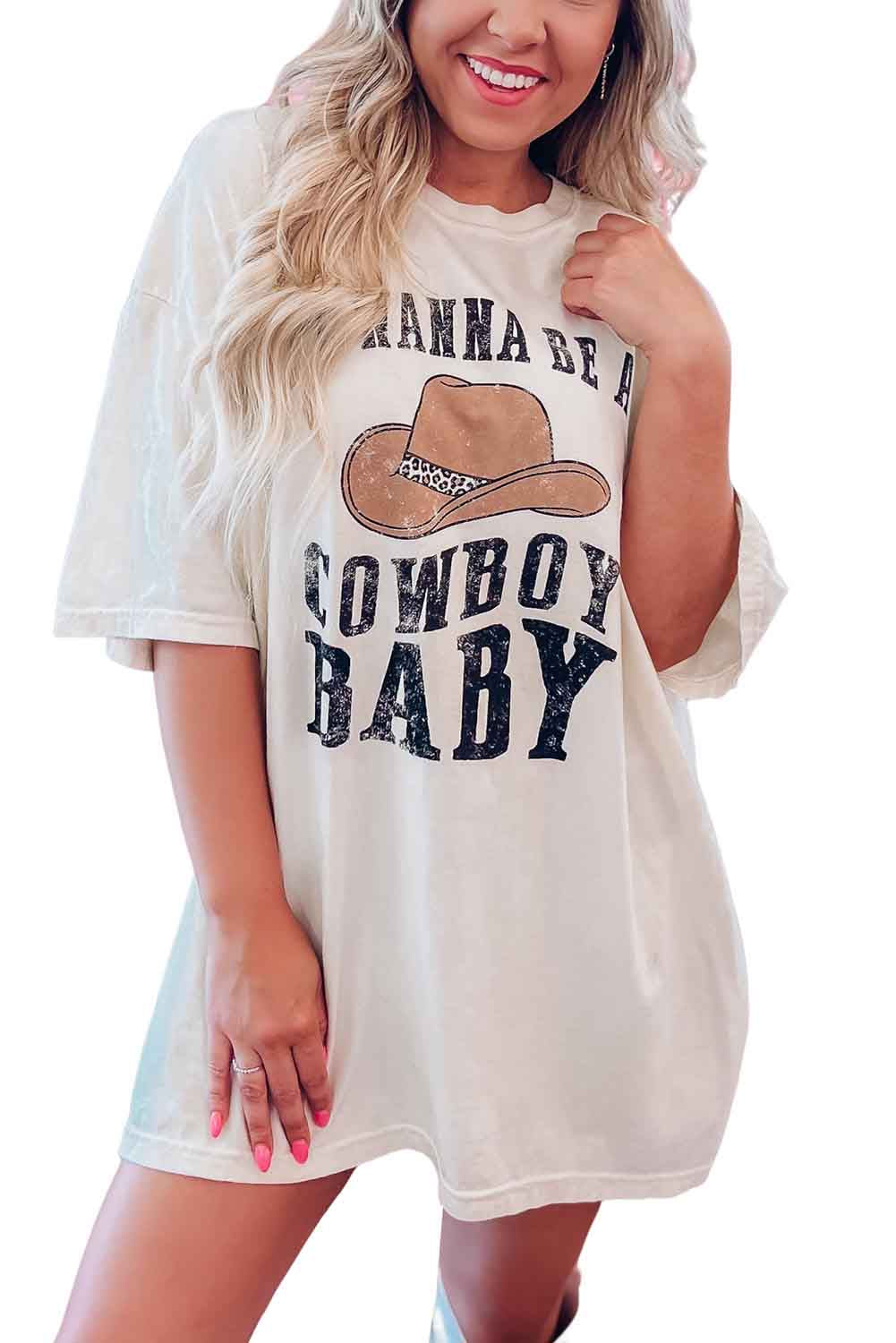 I WANNA BE A COWBOY Western Graphic Oversized Tee