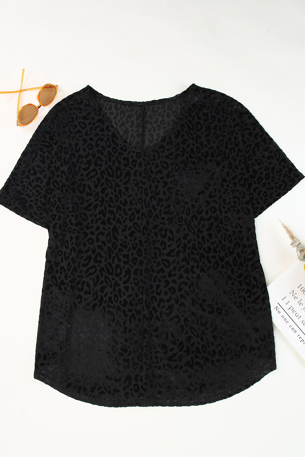 Plus Size Leopard Emboss V Neck Top