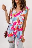 Abstract Print V Neck Ruffled Tank