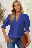 Solid Color Half Sleeve V Neck Blouse