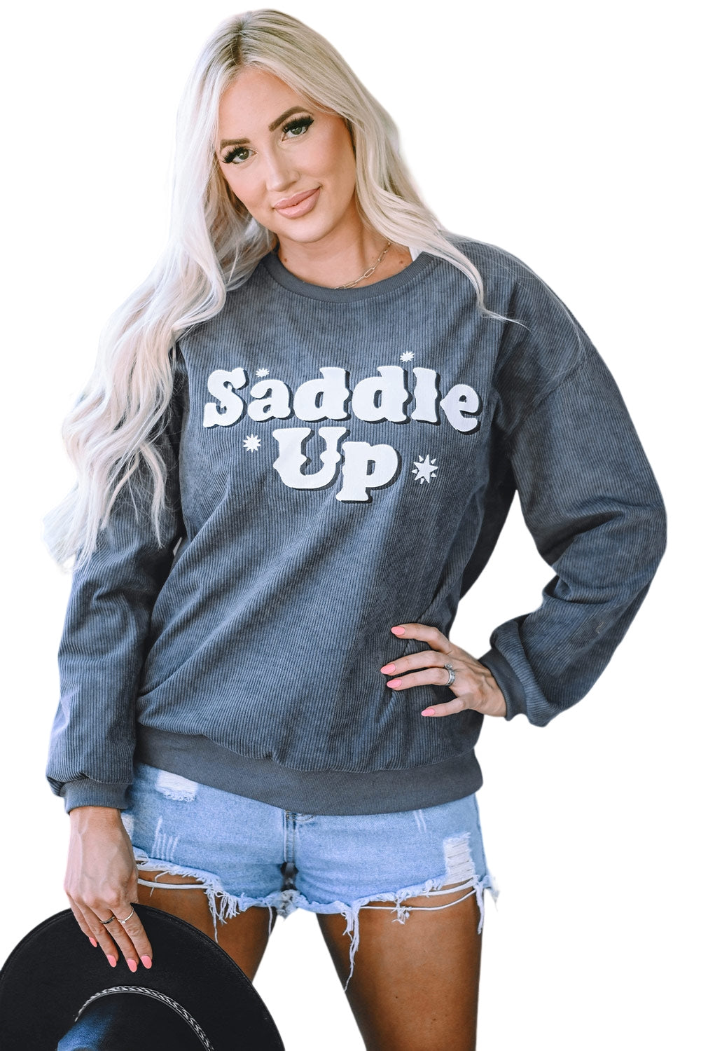 Sweat-shirt graphique gris Saddle Up à cordon 