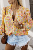 Paisley Print Ruffled Trim Boho Shirt