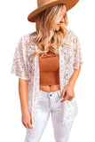 Floral Lace Crochet Short Sleeve Open Front Kimono