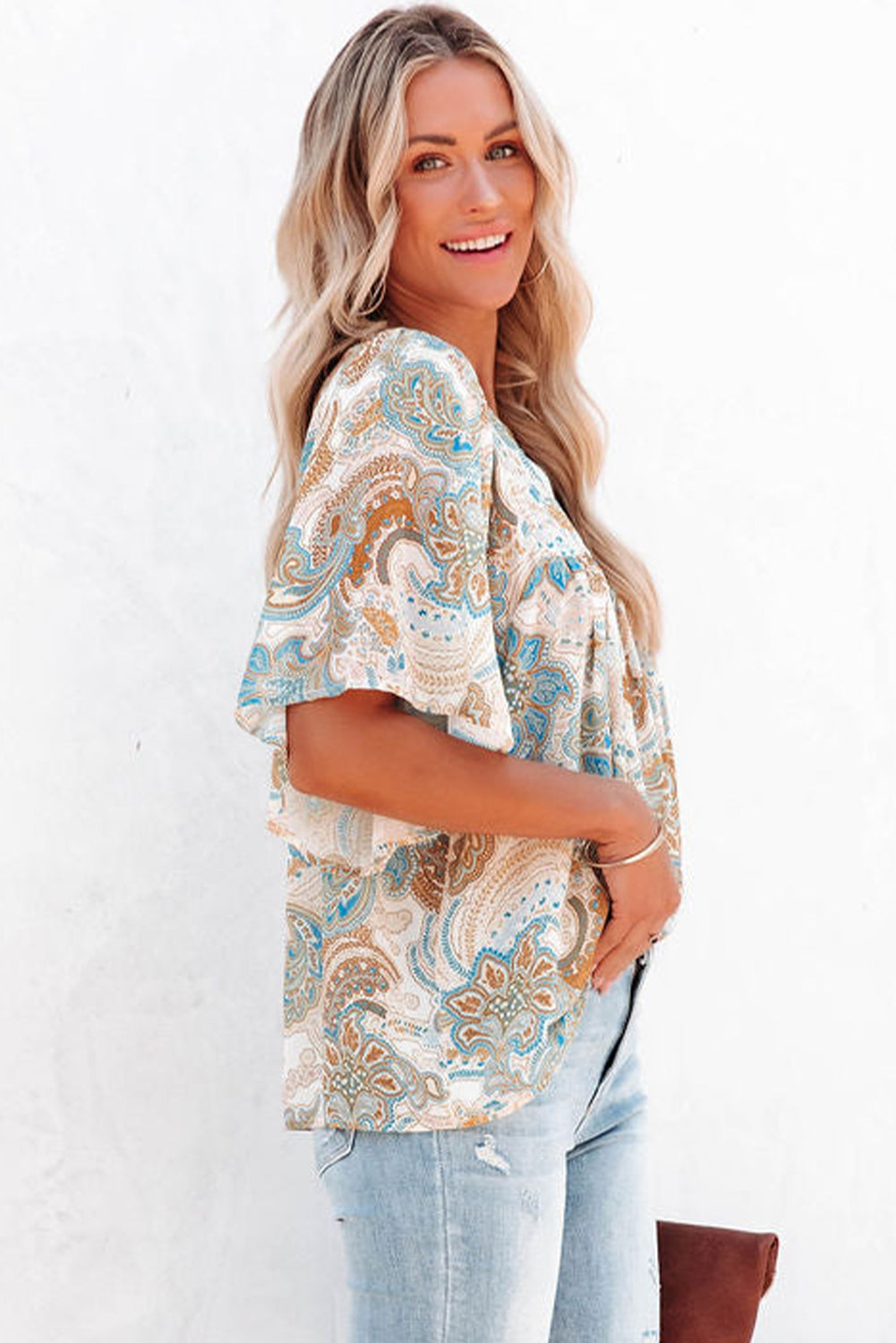 Paisley Print Wide Sleeves Loose Blouse