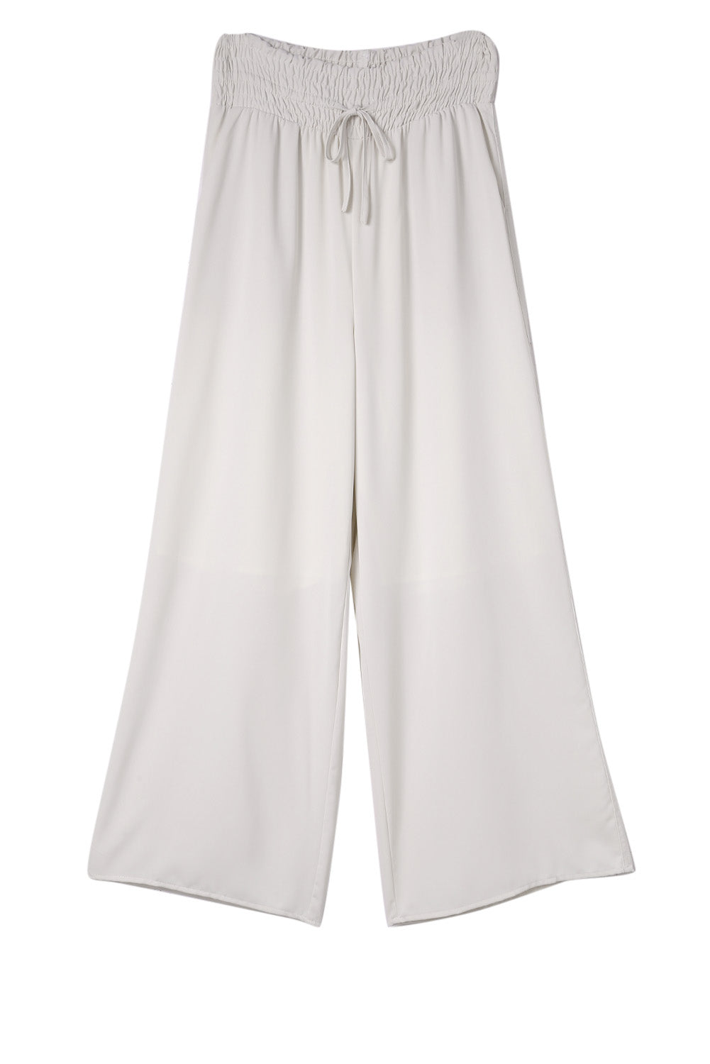 Pantalon large smocké beige taille haute 