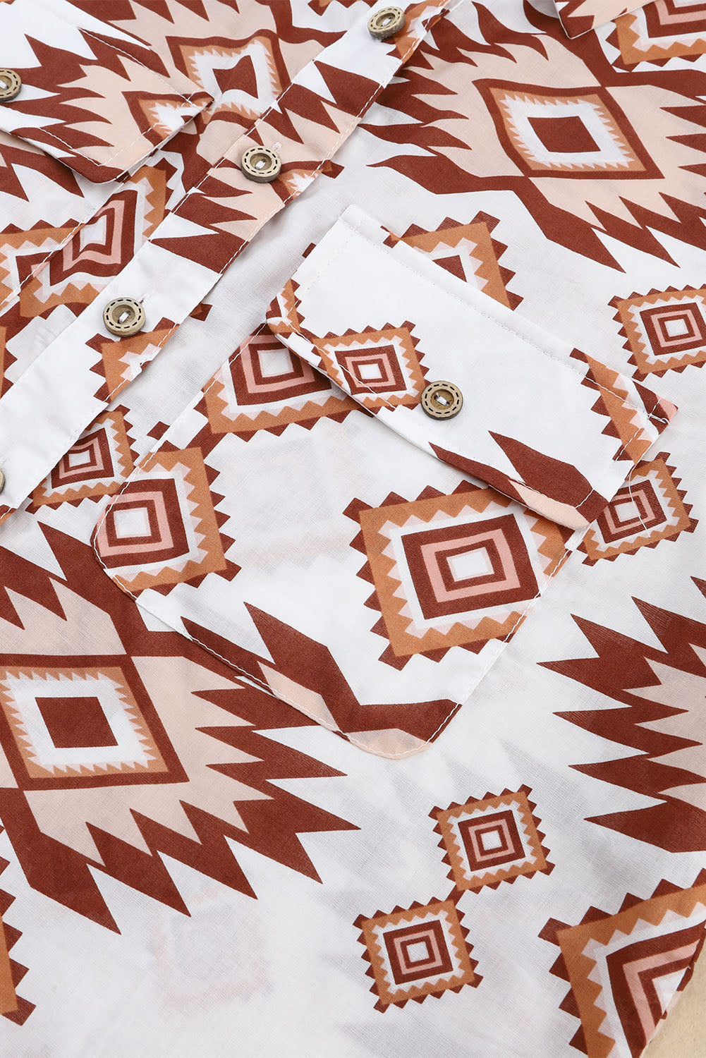 Western Aztec Pattern Button Flap Pocket Shirt