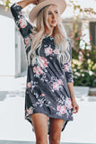 Vintage Floral 3/4 Sleeves T-shirt Dress