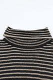 Khaki Striped Turtleneck Loose Sweater