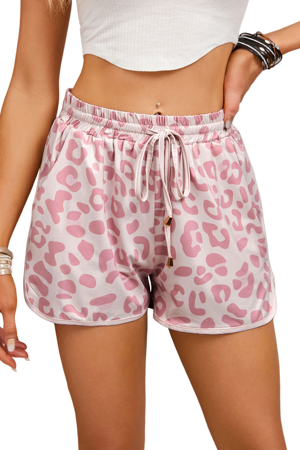 Casual Drawstring Leopard Shorts