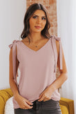 Tie On Shoulder V Neck Tank Top