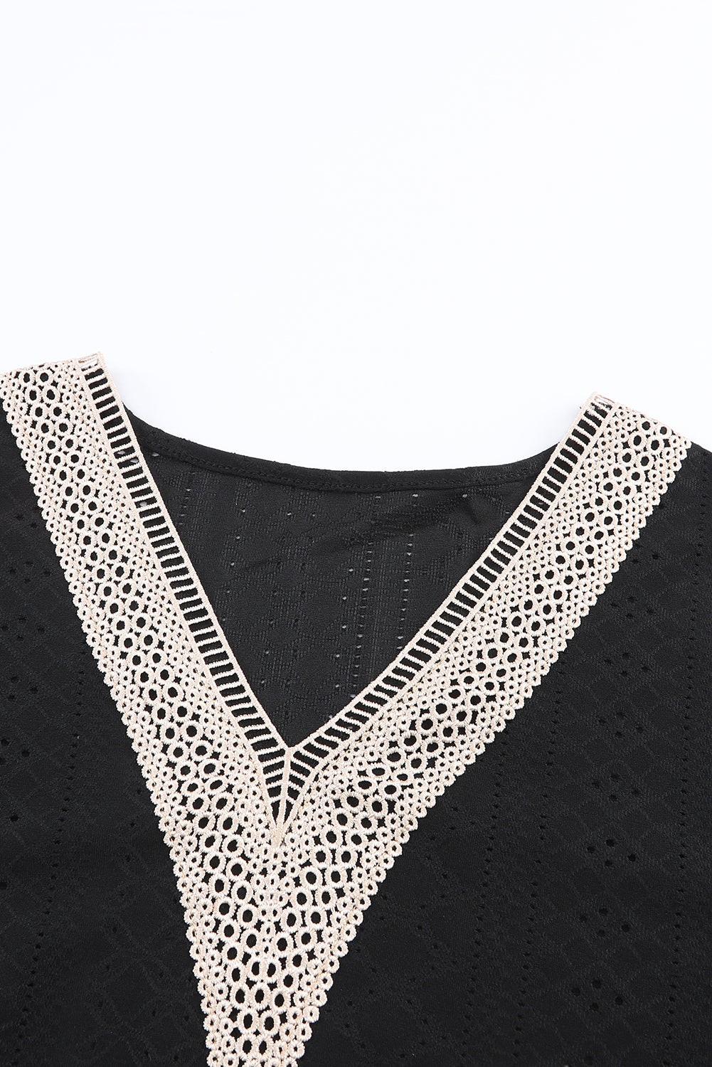 White Contrast Guipure Lace Cold Shoulder Tee