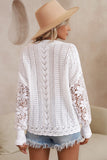 Lace Crochet Hollow Out Knit Buttoned Sweater