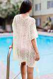 Crochet Knitted Tassel Tie High Low Beachwear