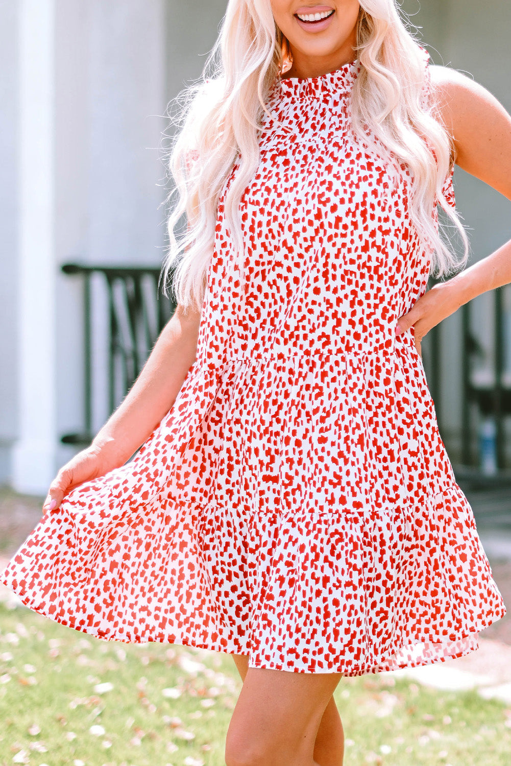 Leopard Ruffled Tiered Sleeveless Mini Dress