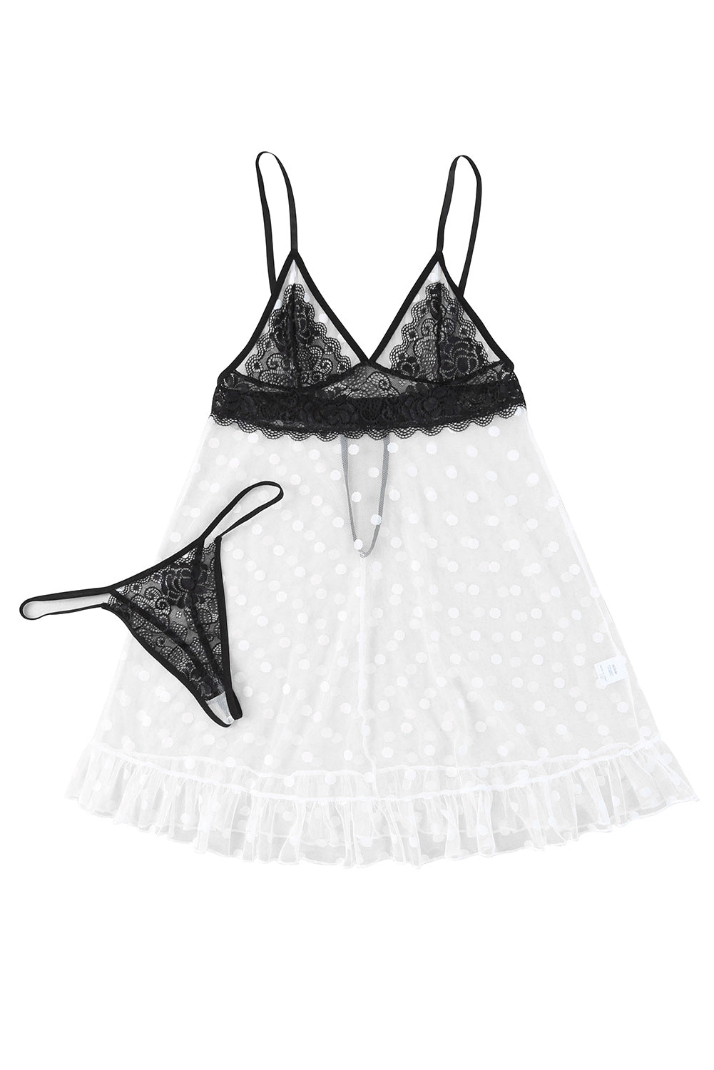 2pcs Lace Mesh Dotted Babydoll Set with Thong