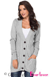 Gray Front Pocket and Buttons Closure Cardigan